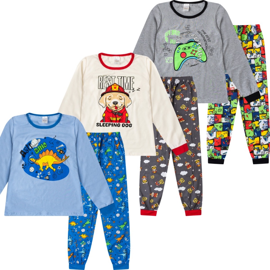 Kit 3 Pijama Juvenil Lote De Roupa Menino Masculino Algodão