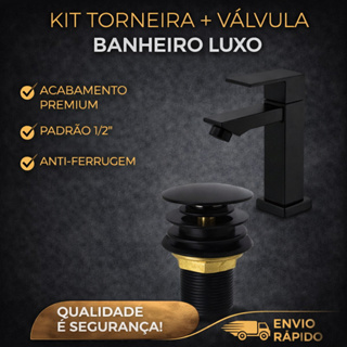 KIT TORNEIRA + VÁLVULA CLICK PRETO FOSCO DE BANHEIRO METAL AÇO INOX em Oferta na Shopee