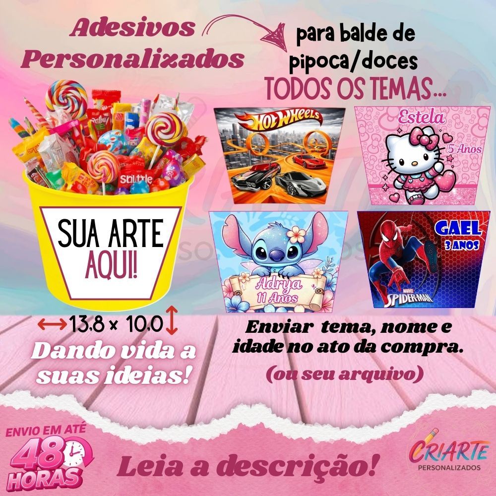 SUA ARTE AQUI! Adesivos Personalizados P/Balde de 1Lt e 1.5Lt 13.8x10 S/RECORTE - Envio Rápido em Oferta na Shopee