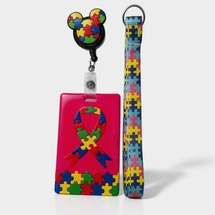 Kits Cordão + Roller Retrátil + Porta Cartão Emborrachado Personalizado Autismo em Oferta na Shopee