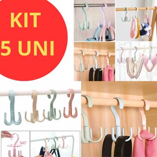 KIT 5 Cabide Gancho De Multiuso 360 Graus Giratório 4 Mão Para Casa Multiuso Organizador em Oferta na Shopee