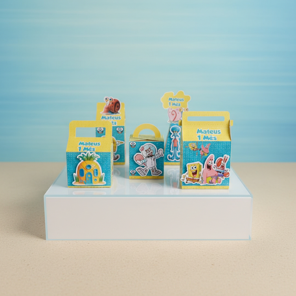 KIT CAIXINHAS PERSONALIZADAS - BOB ESPONJA -  LEMBRANCINHAS DE ANIVERSÁRIOS -DECORAÇÃO DE  FESTA INFANTIL - SEMI MONTADA