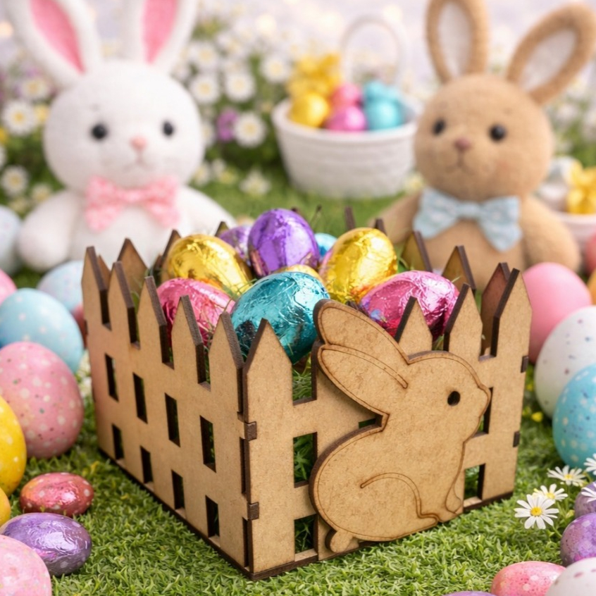 Kit 10 Cestinha de Páscoa Decorativa em MDF com Recorte de Coelho – Ideal para Ovos e Decoração em Oferta na Shopee