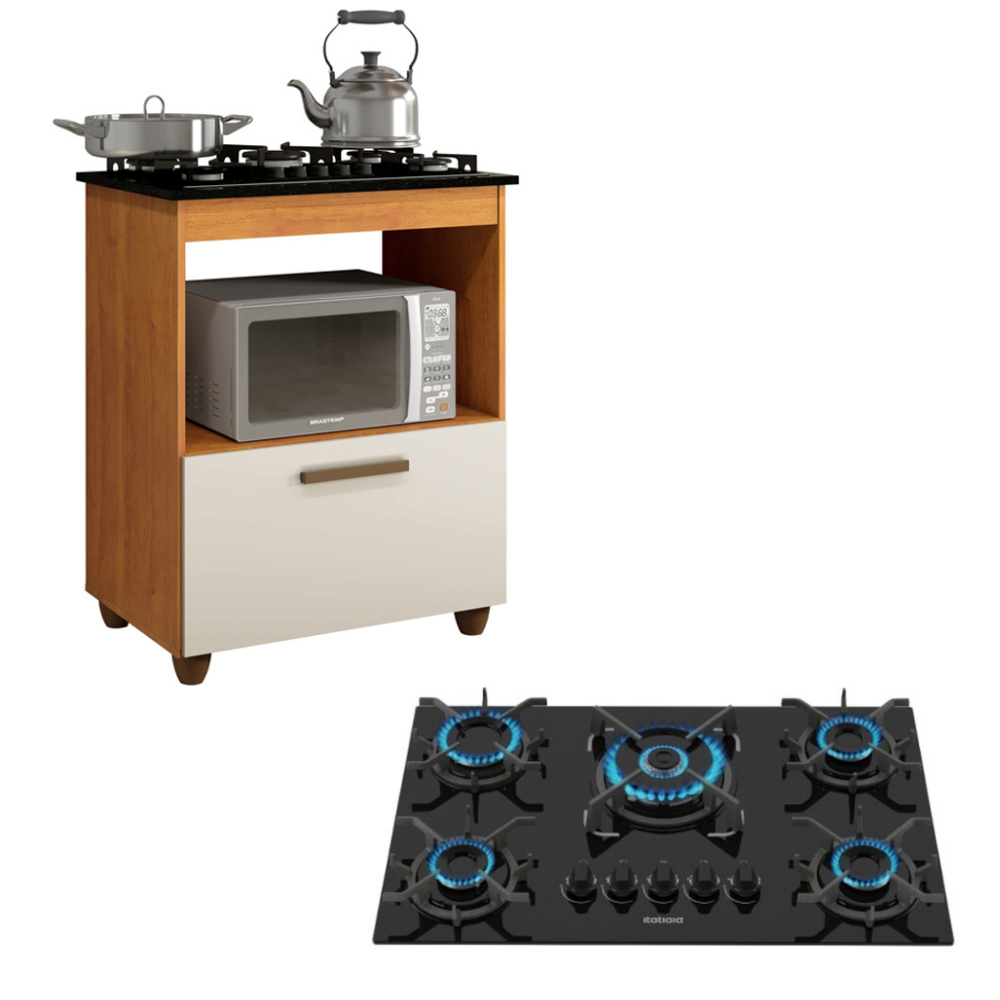 Kit Balcão Cooktop Itatiaia 1 Porta com Fogão 5 Bocas Itacook Premium em Oferta na Shopee