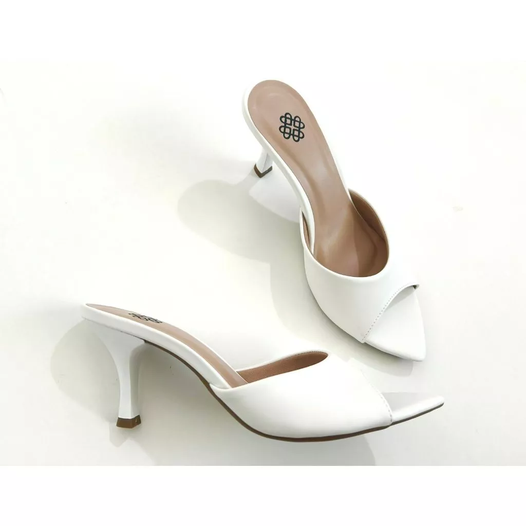 Tamanco Feminino Bico Folha LISO Branco Moda Sandália Mulher Salto Fino — imagem 1