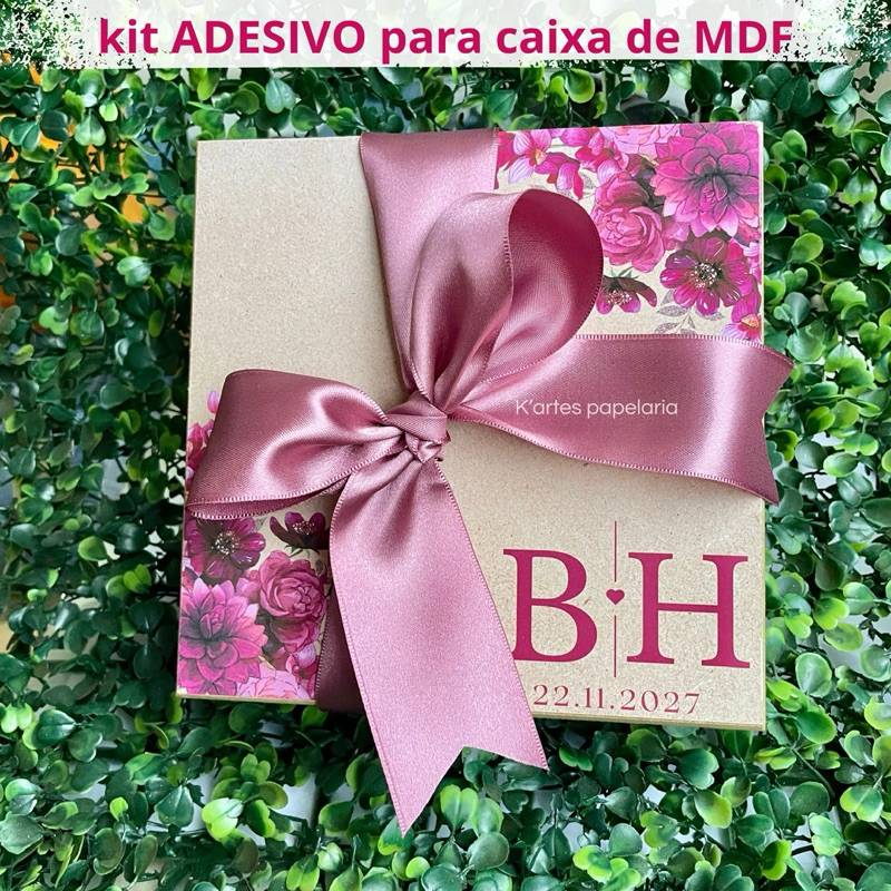 Kit 13 Adesivos FÚCSIA personalizar Caixa de MDF Convite padrinhos