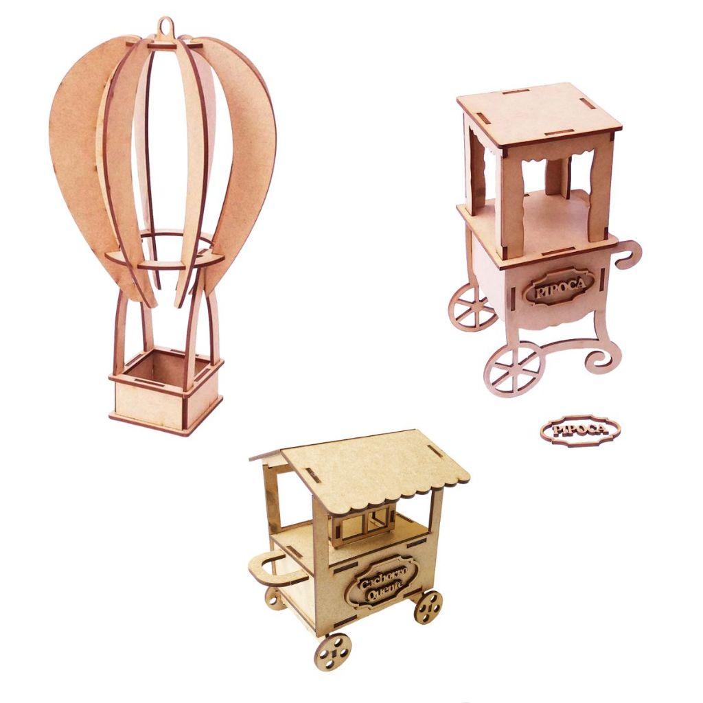 Kit decoração festa balão mesa 31 cm carrinho pipoca 21 cm carrinho cachorro quente 16cm mdf cru