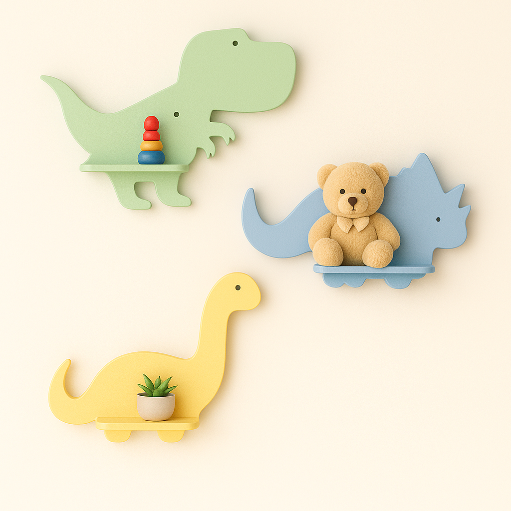 Kit 3 Nichos Prateleira Dinossauro Para Bebê Infantil Quarto e Sala