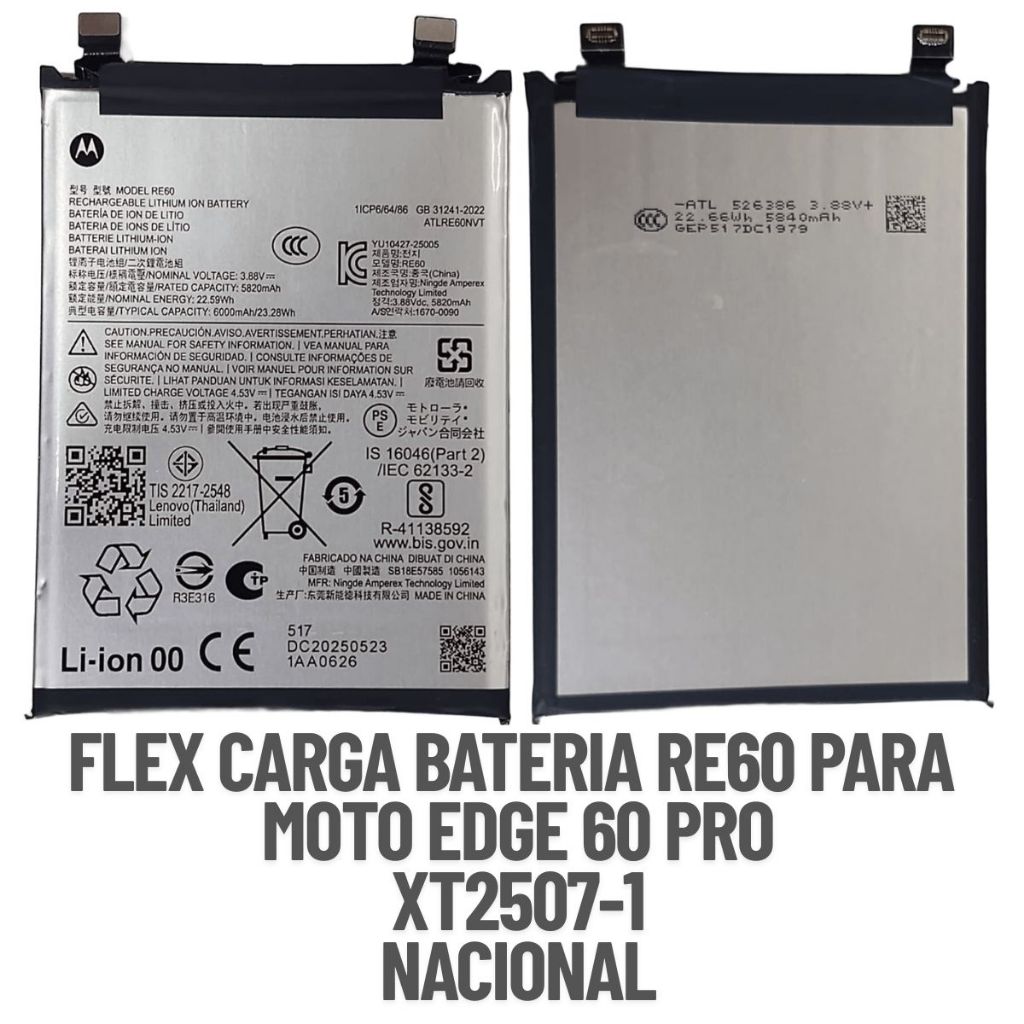 FLEX CARGA BATERIA RE60 COMPATIVEL MOTOROLA MOTO EDGE 60 PRO XT2507-1 ORIGINAL NACIONAL DE FABRICA