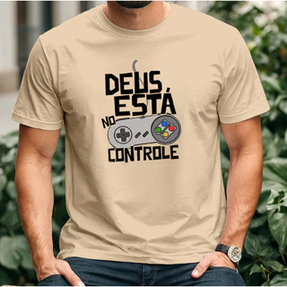 Camisa Camiseta Estampa Deus Está no Controle Religiosa Minimalista Cristã Algodão 100% Fio 30.1 em Oferta na Shopee