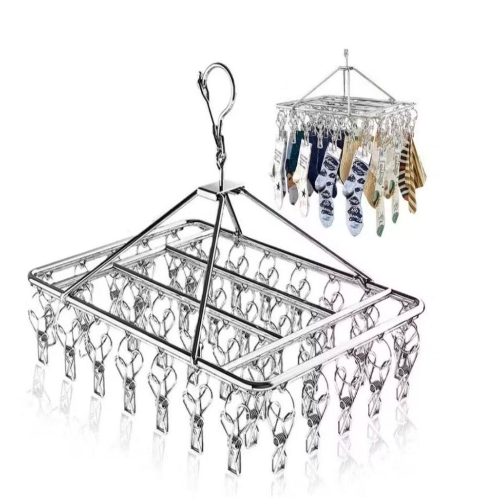 Varal 20 Prendedores Roupa Bebe Calcinha Cueca Dobrável Inox Met bazar