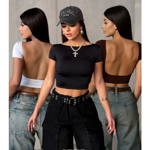 Cropped Costa Nua Feminina Ombro a Ombro manga curta Suplex Baby Tee Liso Casual Básico Tecido Duplo em Oferta na Shopee