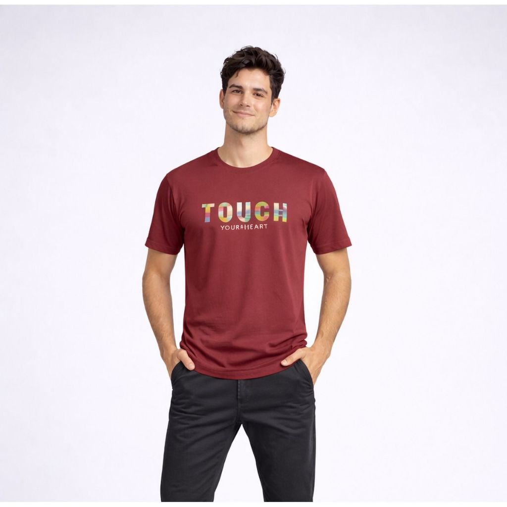 Camiseta Masculina Estampada Bordô Slim Fit Gola Careca Manga Curta Algodão/Poliéster/Elastano Casual Streetwear