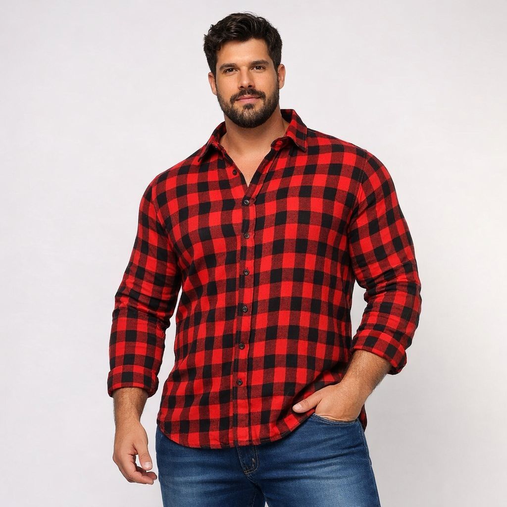Camisa Flanela Xadrez Plus Size Masculina Manga Longa