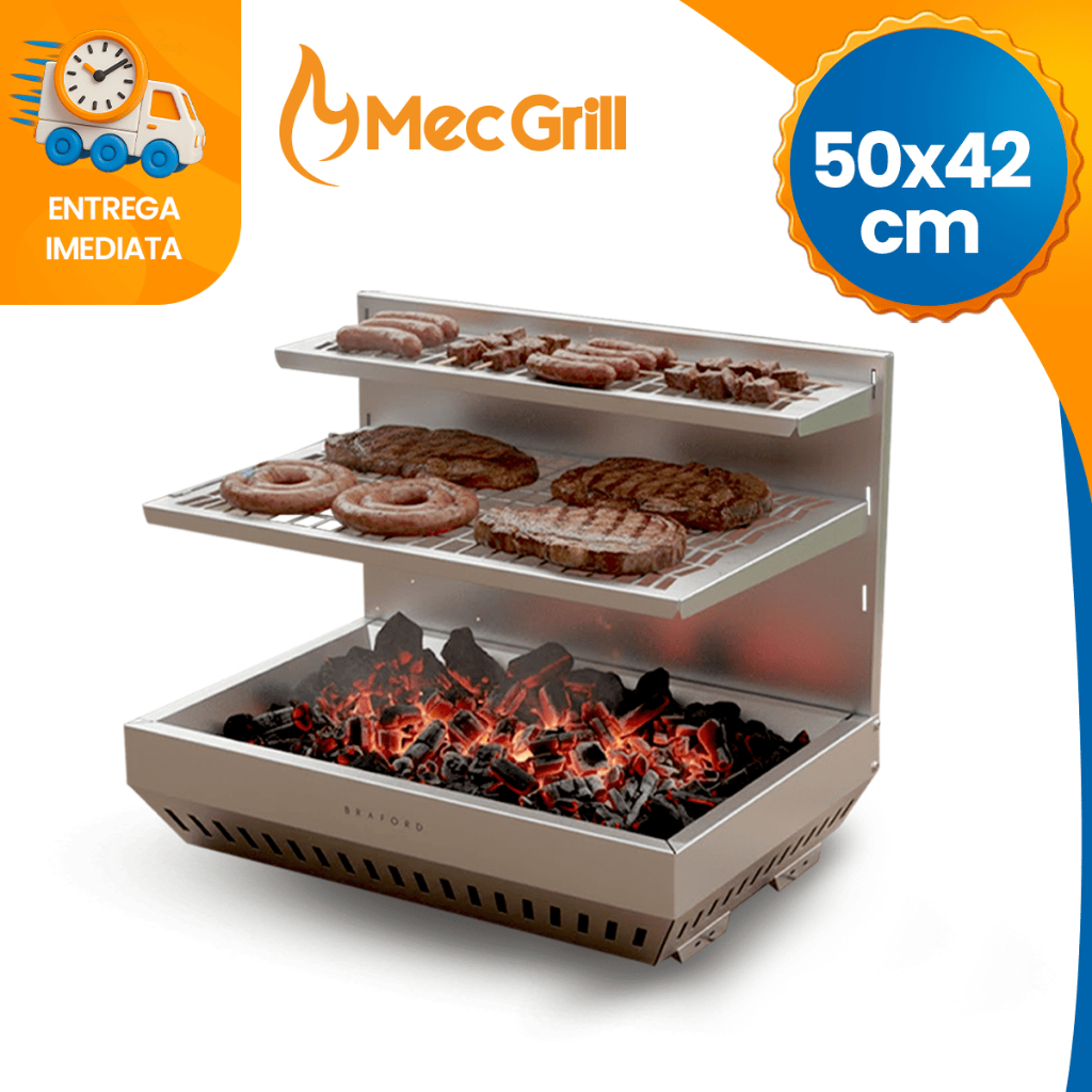 Churrasqueira Aço Inox Portátil 430 a Carvão 50x35 Bancada Gourmet Grelha Braford em Oferta na Shopee