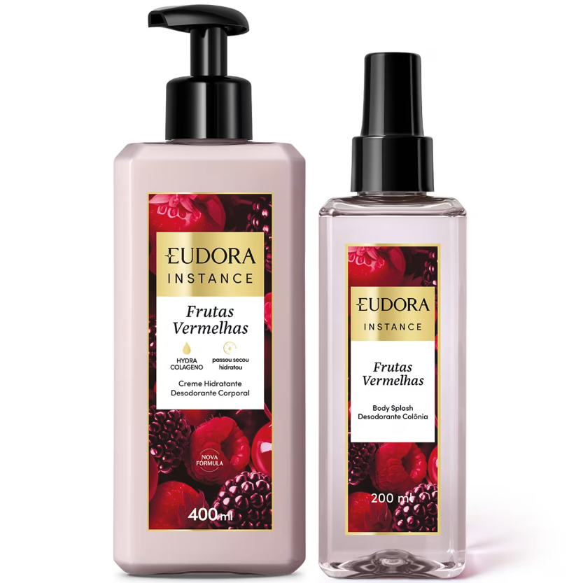 EUDORA Combo Instance Frutas Vermelhas: Creme Corporal 400ml + Body Splash 200ml- PRODUTO ORIGINAL