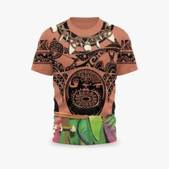 Camiseta da Moana Maui Camisa Fantasia traje Gola Marrom e Preta