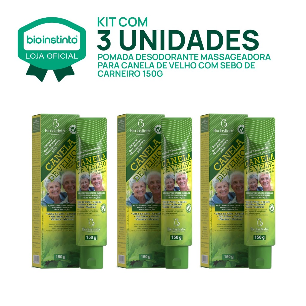 03 UN CANELA DE VELHO 150g Bio Înstinto Pomada Massageadora Relaxante Dores Musculares Gel Atleta