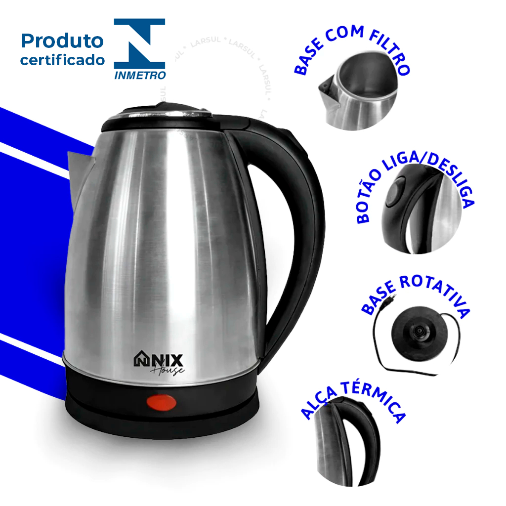 Chaleira Elétrica Inox 2 Litros Jarra Térmica Desligamento Automático Ferve Água Rápido Café Chá em Oferta na Shopee