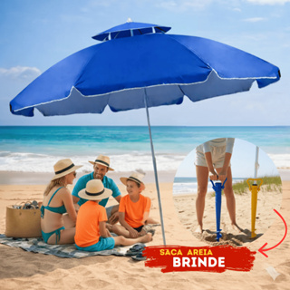 Guarda Sol Gigante 2,40m Uv Praia Piscina Respirável Verão + Saca Areia Furador Suporte em Oferta na Shopee