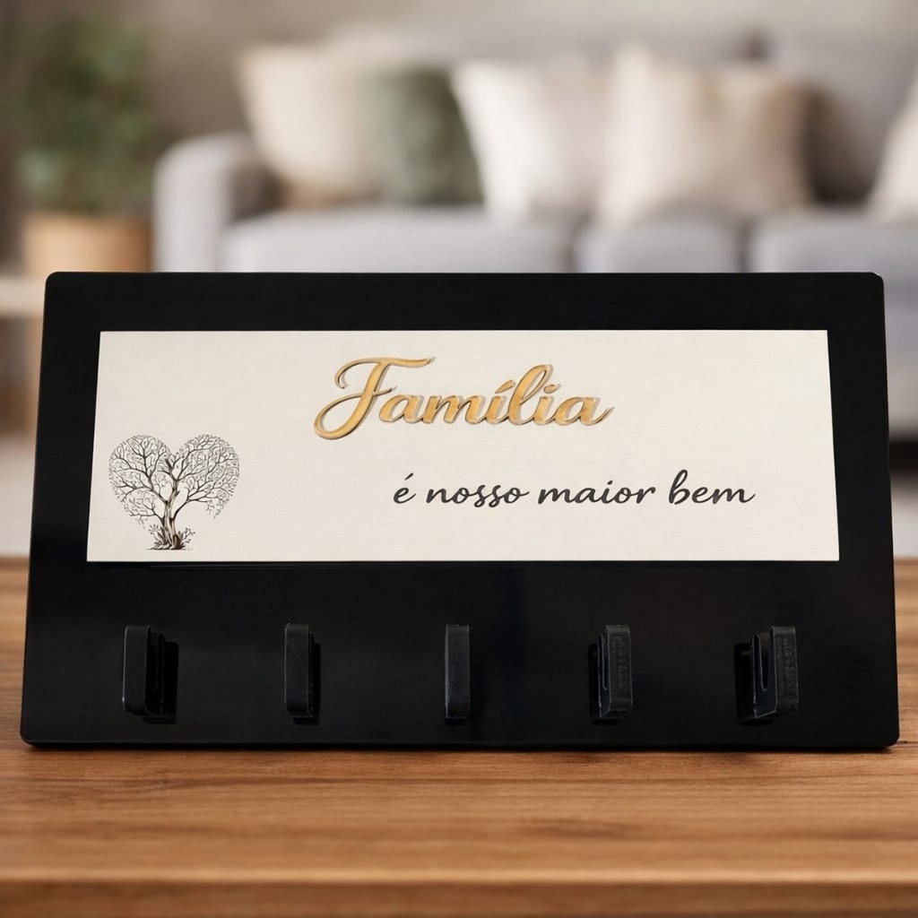 Porta Chaves Família é Nosso Maior Bem Decorativo em Mdf 6mm com Acrílico dourado em Oferta na Shopee