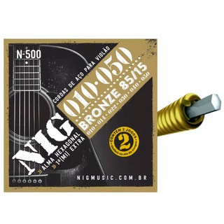 Kit 2 Encordoamento 010 / 050 Violão Aço Bronze NIG N500