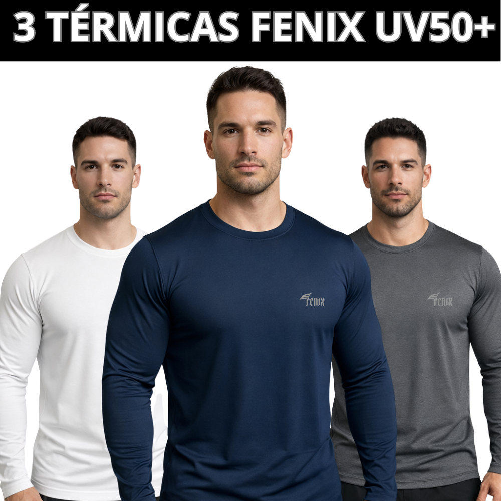 Kit 3 Camisa Térmica Masculina Manga Longa Proteção Uv50 Símbolo Refletivo Dry Fit Segunda Pele