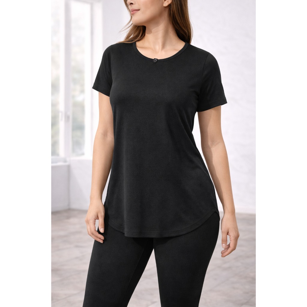 Camiseta manga curta alongada, básica lisa T-shirt casual de viscose com elastano visco premium