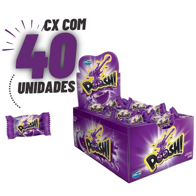 Chiclete Poosh Display 200g - Uva - 40 Unidades - Arcor