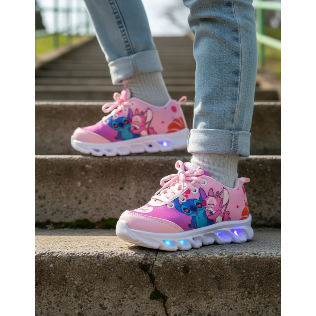 Tenis Infantil Rosa Stich Menina Com Luz Luzinha Criança