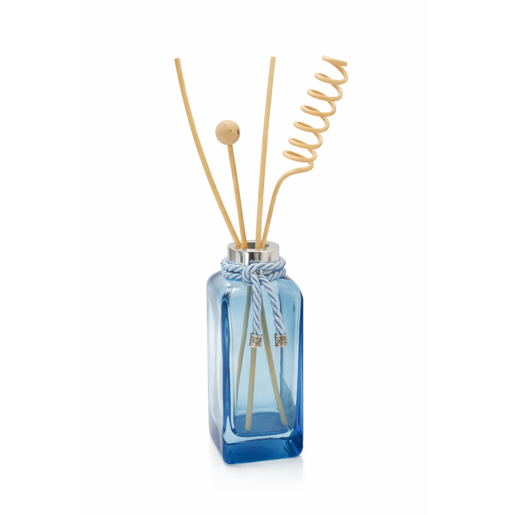 Difusor de Ambiente Vidro Azul 180ml 4 Varetas Aromatizador Elegante para Casa e Escritório