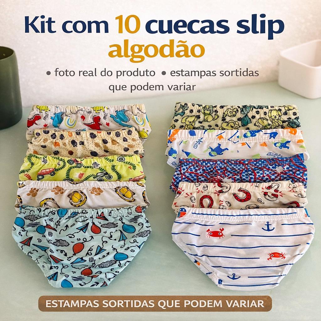 Kit Cueca slip infantil algodao forrada coecas menino cores sortidas para dia a dia