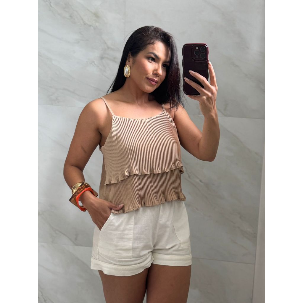 Blusa Regata Alcinha Elegante Chic de Babados Camadas PLISSADA Blogueira