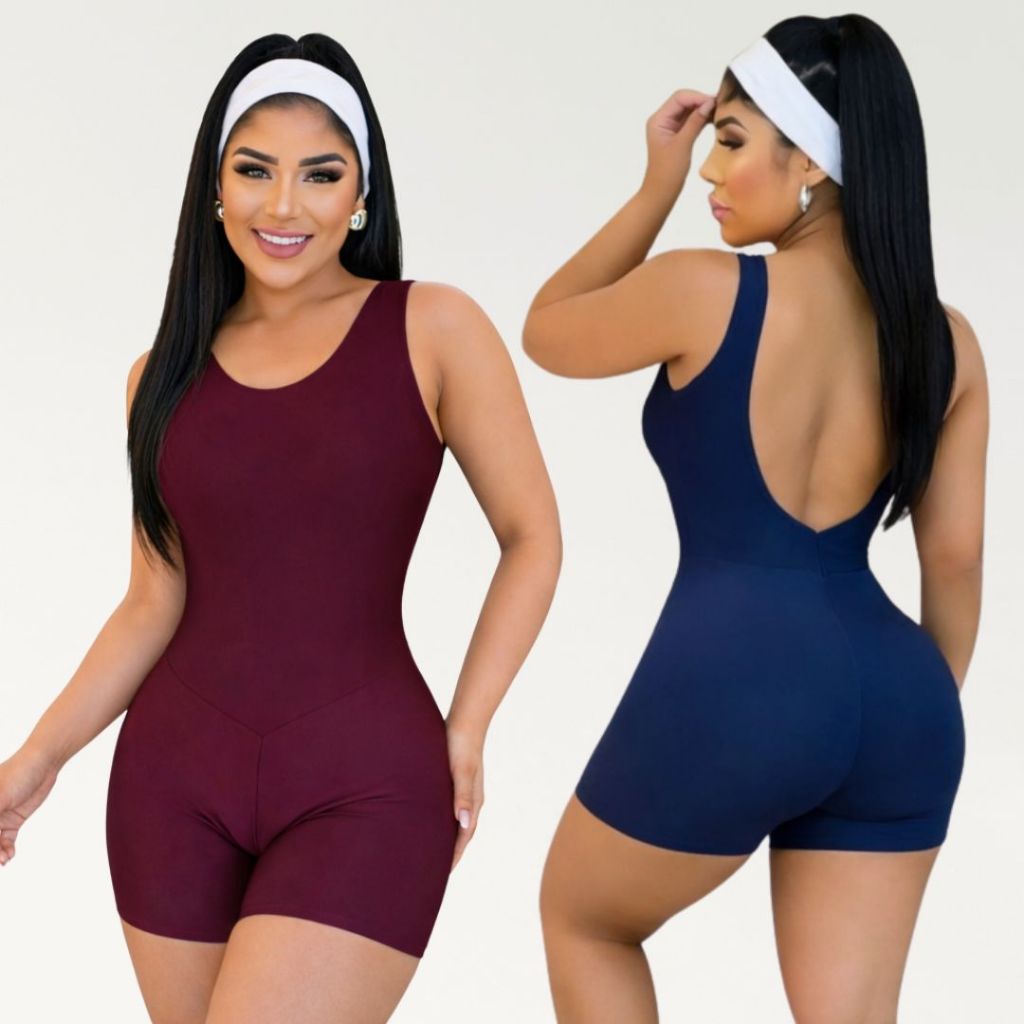 Kit 2 Macaquinho Fitness Feminino Suplex Academia Short Curto M G GG