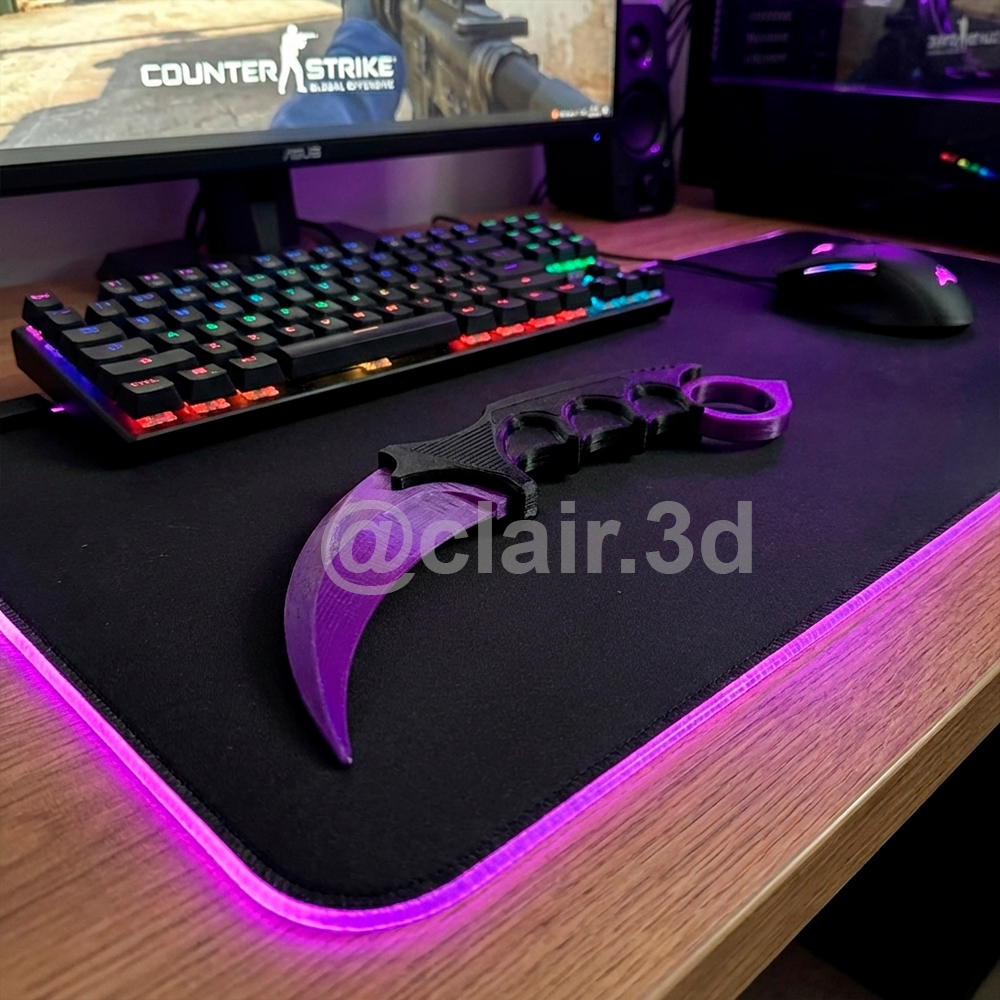 Faca Karambit CS GO Realista Skin Purple - Impressão 3D Premium Bambu Lab - Decorativo Setup Gamer / Cosplay