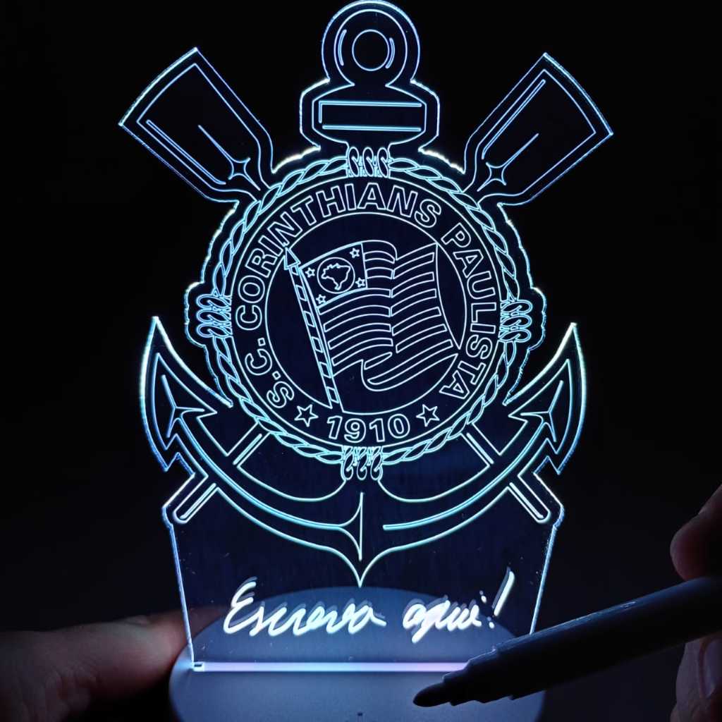 Abajur Luminária Corinthians Timão time futebol Giz ac0373 Distintivo escudo emblema personalizado com nome símbolo top