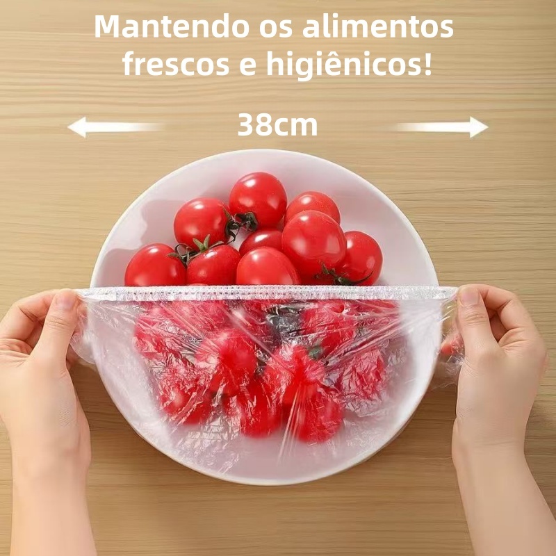 Tampa plástica descartável para alimentos – PE - Filme  plástico， suporta frio e quente, multiuso em Oferta na Shopee