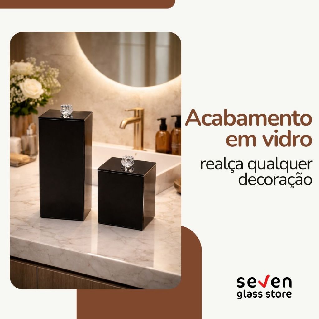 Kit Porta Escova De Dente Porta Algodão em Vidro Banheiro Luxo Preto · foto 2