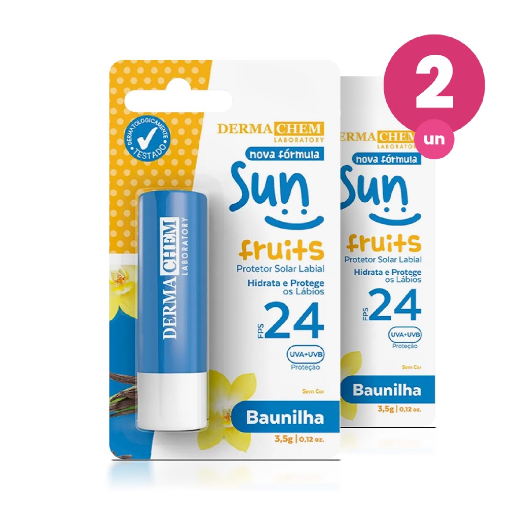 Kit 2 Protetor Solar Labial Baunilha FPS 24 3,5g Dermachem