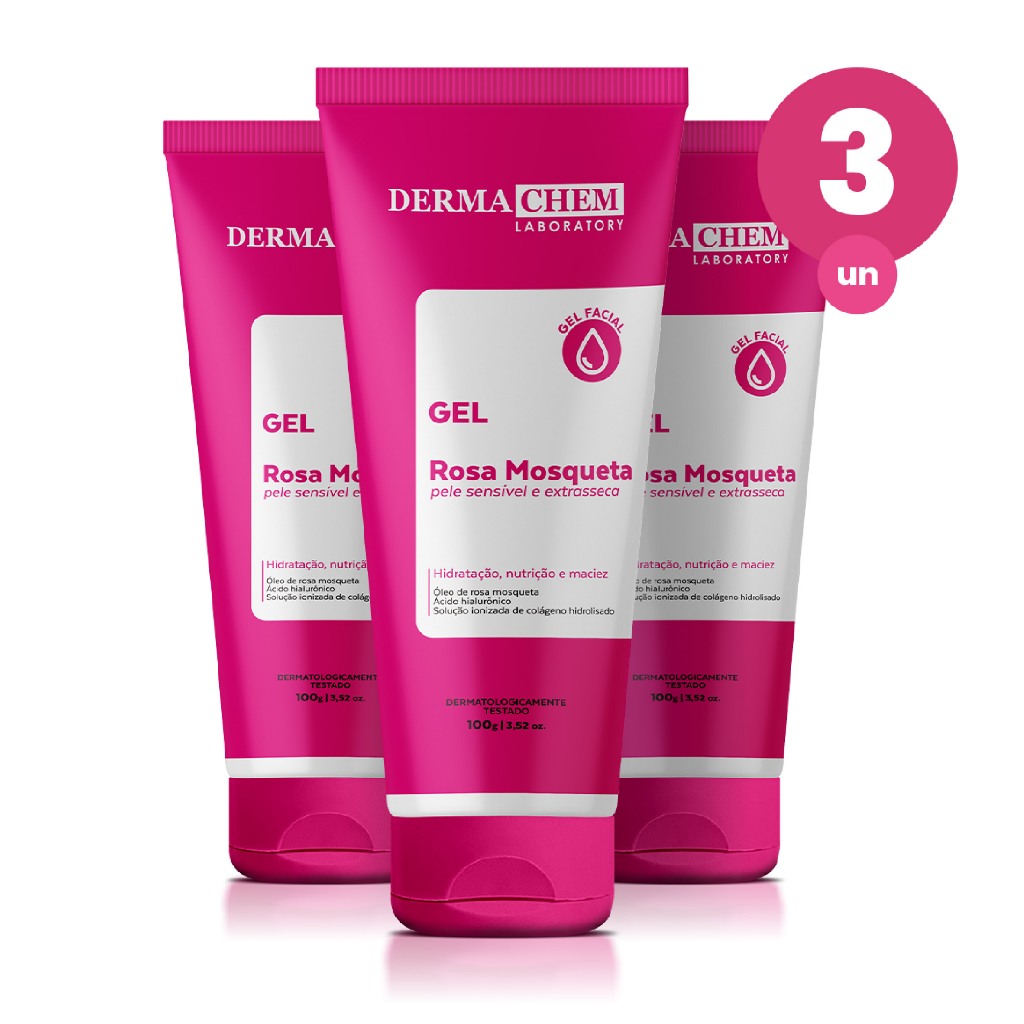 Kit 3 Gel Facial Antiressecamento Rosa Mosqueta 100g Dermachem