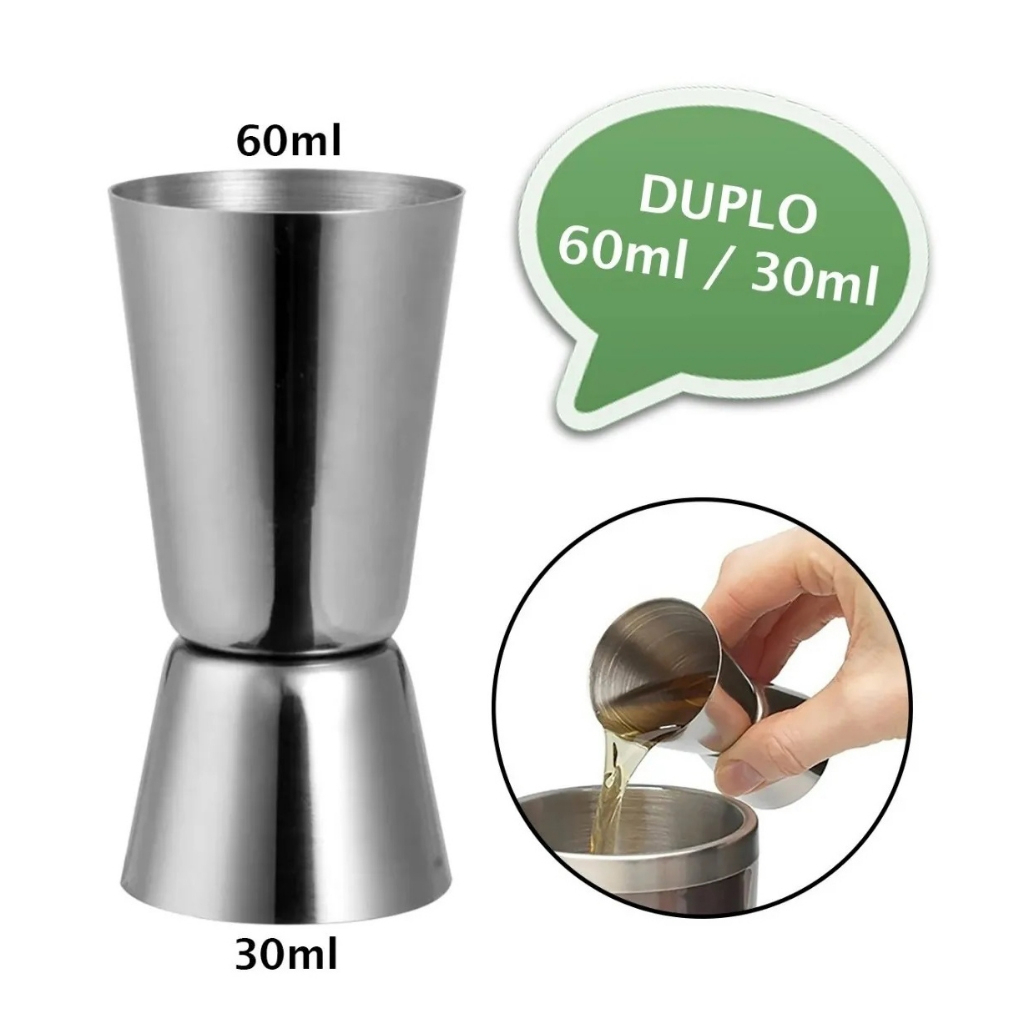 Dosador Inox Bebidas Duplo 30ml 60ml Medidor Drink Gin Vodka