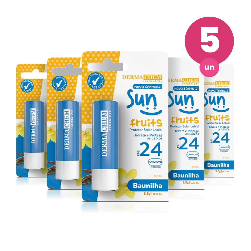 Kit 5 Protetor Solar Labial Baunilha FPS 24 3,5g Dermachem