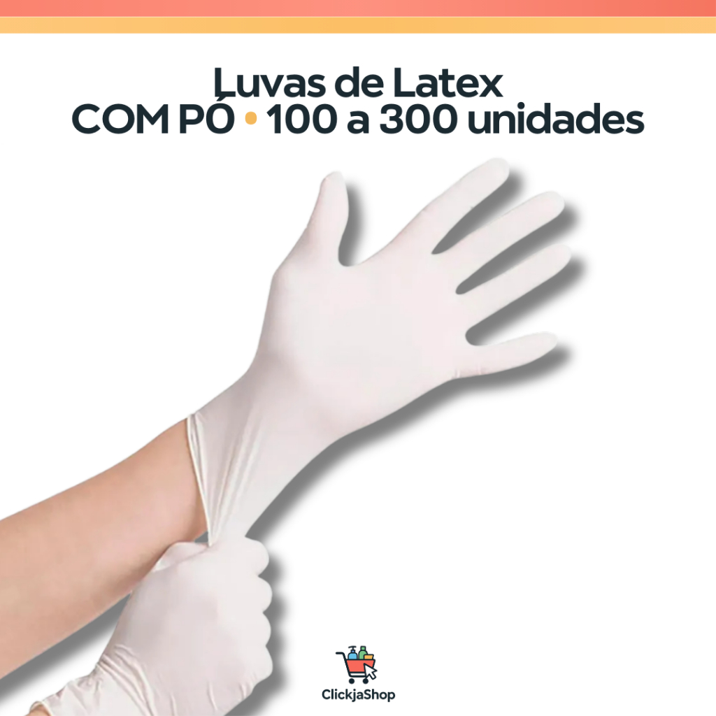 Kit 100  Unid. Luvas Descartáveis de Latex c/ Pó - Tamanhos PP, P, M, G
