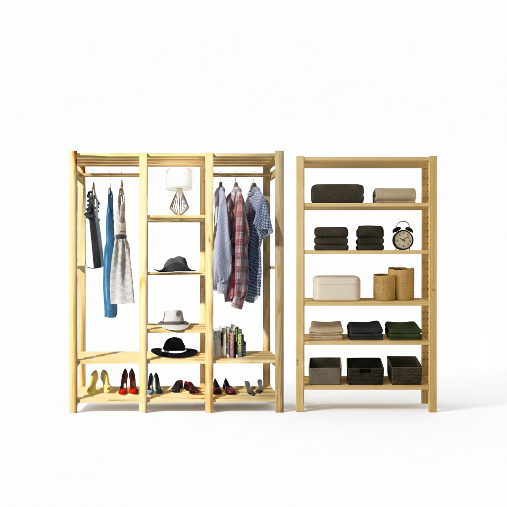 Kit Estante 5 Prateleiras + Cabideiro Triplo Sapateira Madeira Pinus Organizador Quarto Lavanderia