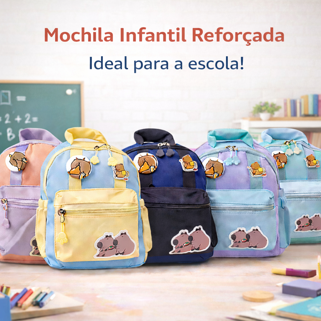 Mochila Infantil Capivara Fofa Escolar 5L Leve Impermeável Confortável Volta às Aulas