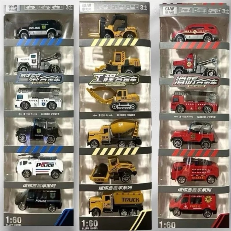 Brinquedo Infantil Kit Carrinhos Miniaturas Metal Polícia Bombeiros Construção Escala 1:60 em Oferta na Shopee
