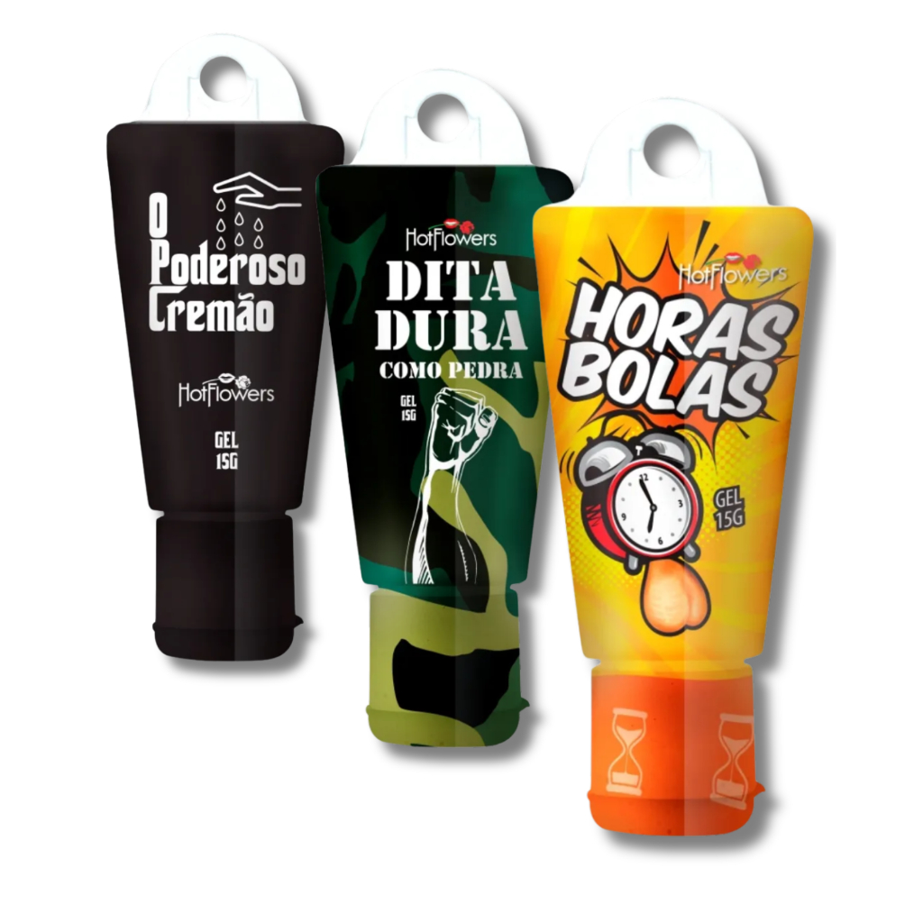 Kit Excitante Masculino 3 Itens Poderoso Cremão + Dita Dura + Horas Bolas