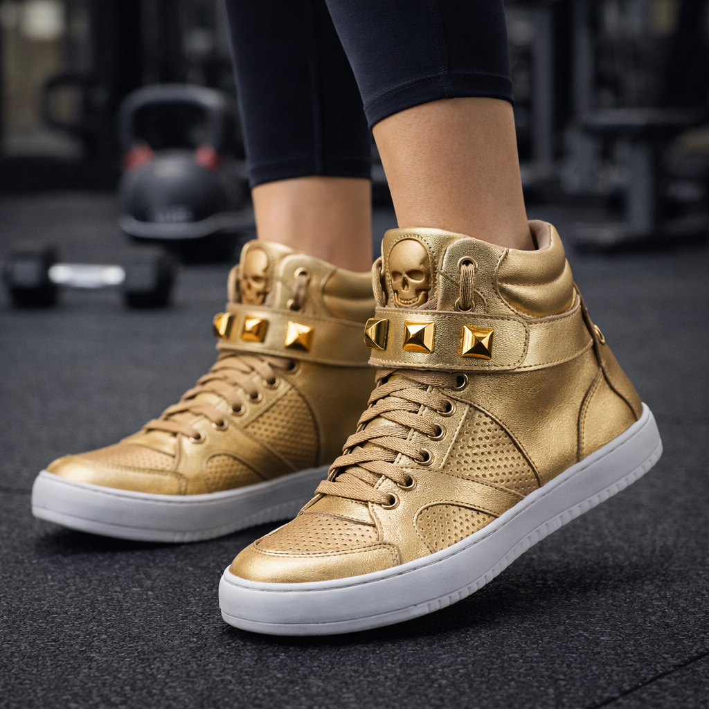 Tênis Sneakers Feminino Cano Alto Couro Legítimo Moda Urbana Casual Streetwear Versátil Academia