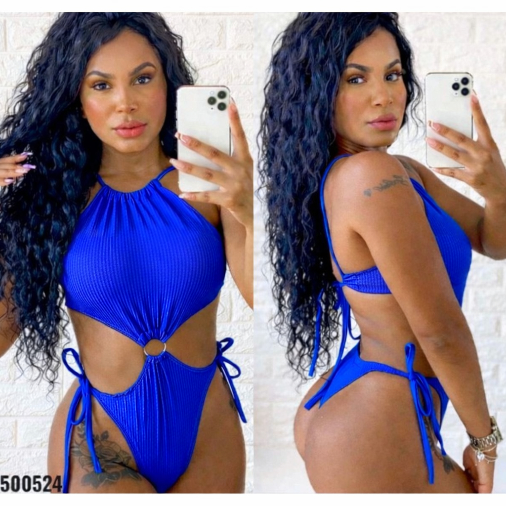 Body Maiô com Bojo Triquini 3D Texturizado Cavado Argolas