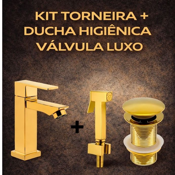KIT TORNEIRA DOURADA BANHEIRO MODERNA METAL INOX LAVABO CUBA 1/2 CROMADA  + DUCHA HIGIÊNICA INOX + VÁLVULA CLICK. em Oferta na Shopee